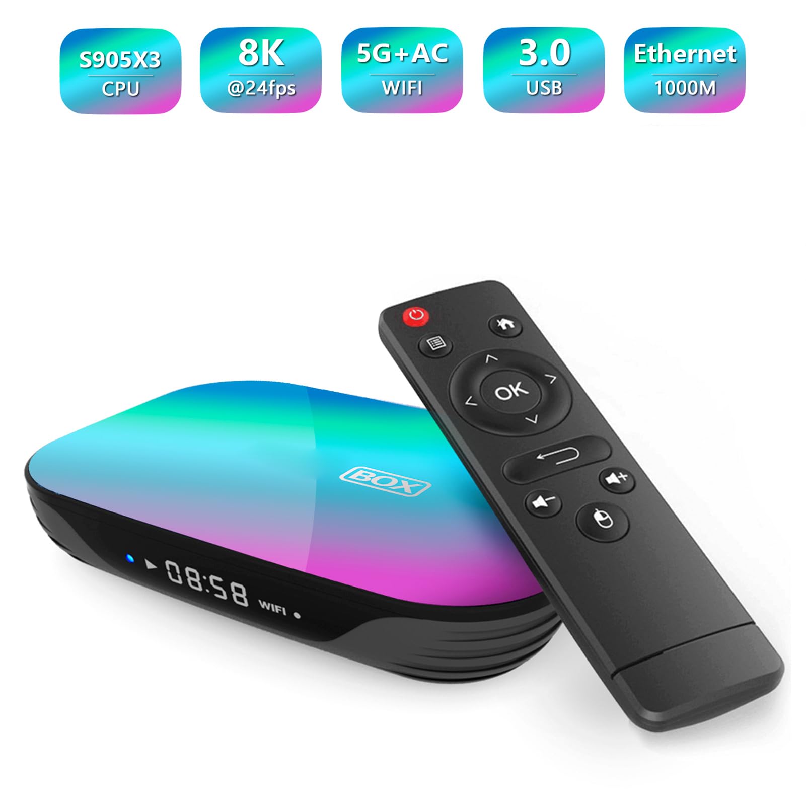 Jectse TV, Pudełko 4 GB DDR3, Czterordzeniowy Dekoder S905X3 8K z Podwójnym WiFi Gigabit Ethernet 2,4G 5G dla Domu (4+32G wtyczka UE)