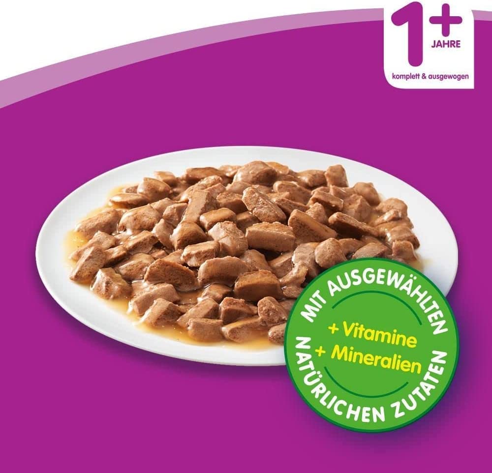 Whiskas Katzenfutter 1+ für erwachsene, verschiedene Sorten in Sauce, 84 Portionsbeutel (84 x 100 g)