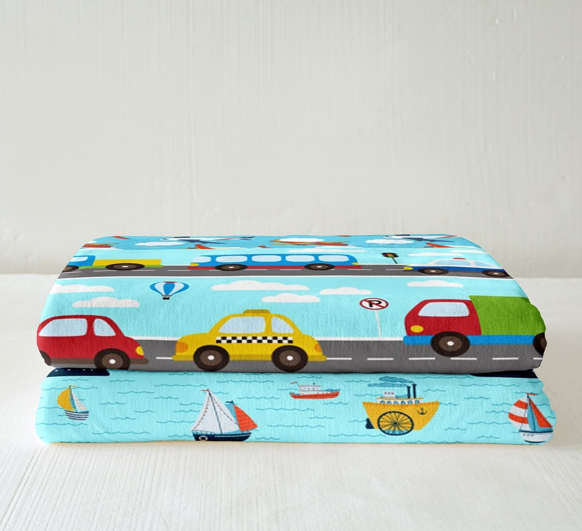 Coperta in pile per bambini, per auto, aereo, treno, barca, Sherpa, per bambini, ragazzi, ragazze, veicoli terrestri e aerei, coperta morbida sfocata per divano letto, queen 200 x 200 cm