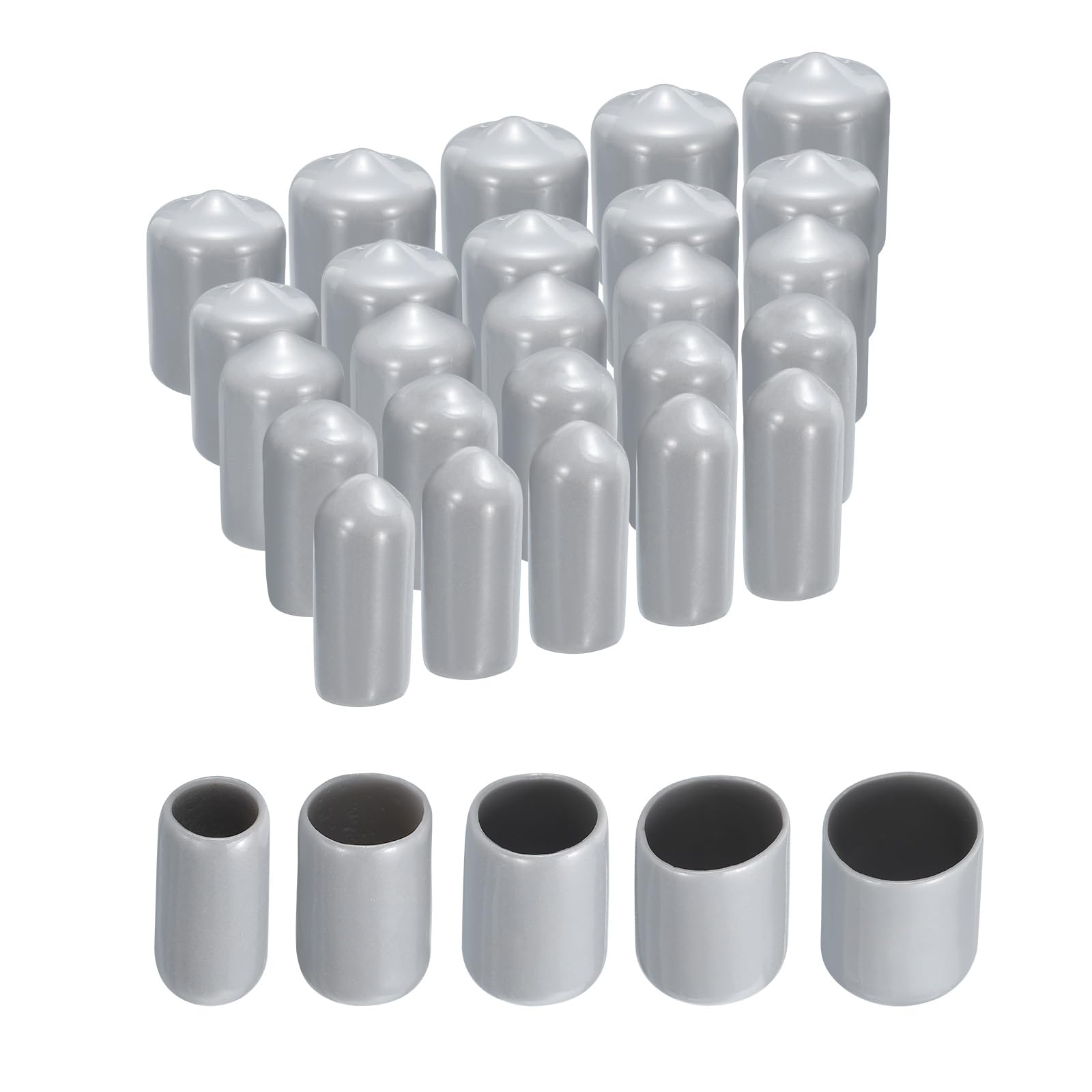 Tapas redondas de goma para tubos y pernos uxcell de vinilo gris, kit de 25 piezas