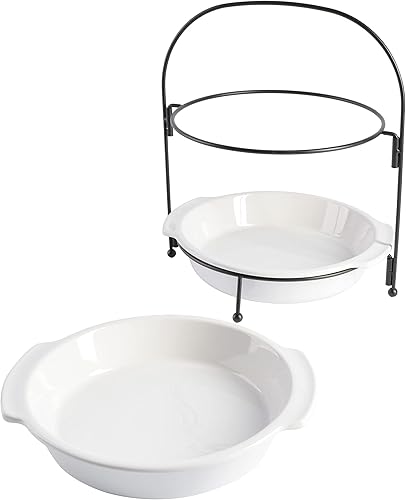 Miniatura 2 de Gibson Home Gracious Dining - Juego de servicio de 2 niveles con soporte de metal, color blanco