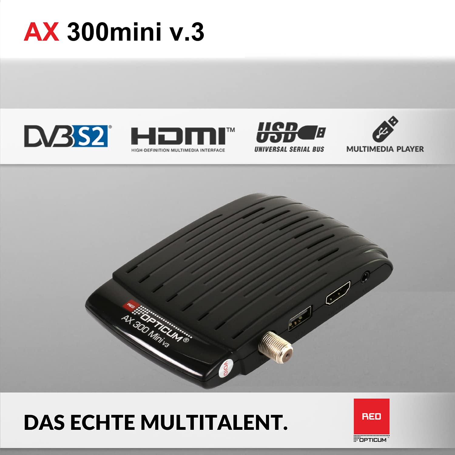 Opticum Camping Sat-Anlage Komplettset HD mit AX 300 Mini V3 Receiver Single LNB Koffer