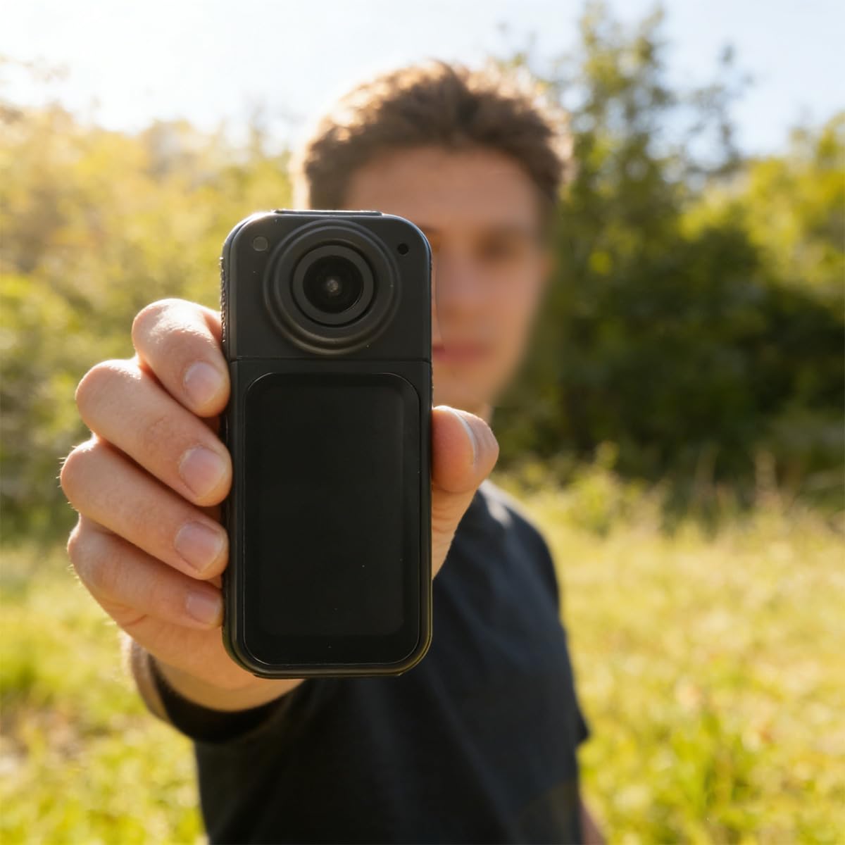 Alide Kamera sportowa S70 Mini (czarna) – 2,7K HD, obiektyw obrotowy 180°, ekran 1,47 cala, magnetyczny pasek na rękę + karta SD 64 GB, kamera kieszonkowa do vlogowania, jazdy na rowerze i podróży