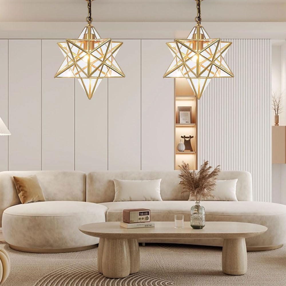 Creative Glass Pendant Lighting Kitchen Island Copper Chandelier Luxury Gold Hanging Lamp Star Decoration Suspension Lighting Indoor Adjustable