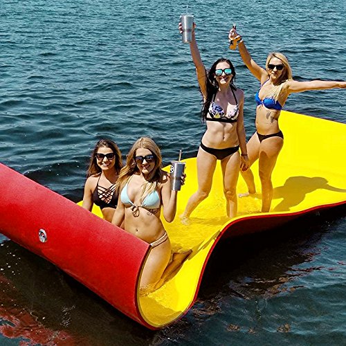 Popsport Floating Water Mat Series Floating Foam Pad Water Recreation And Relaxing In Pool/Beach/Lake Water Floating Mat With Diy Head Pillow For Adults And Kids (Red&Yellow, 18X6Ft) #TOP1
