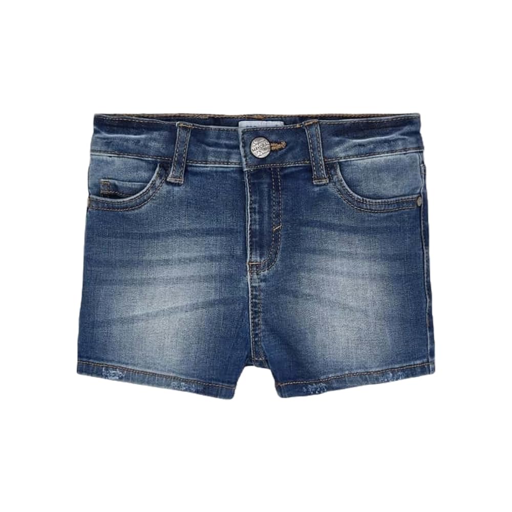 Mayoral Pantalones Cortos Niña 3-9 Años de Algodón Orgánico - Shorts Verano Denim Elástico con Bolsillos, Cintura Ajustable, Botón y Cremallera - Azul Medio 236