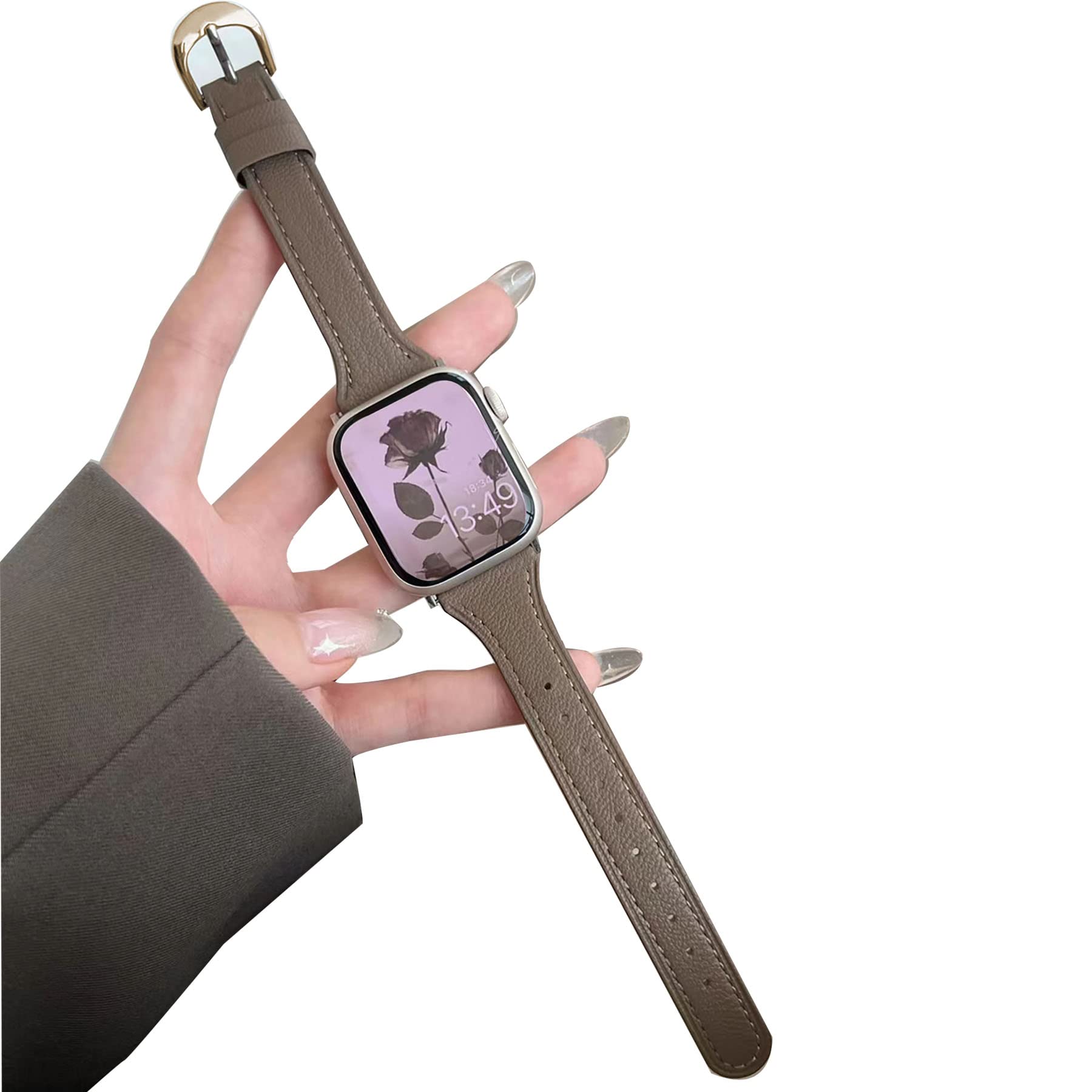 Apple watch バンド 44mm レザー 高級 ケース 一体型 ゴールド｜メンズ