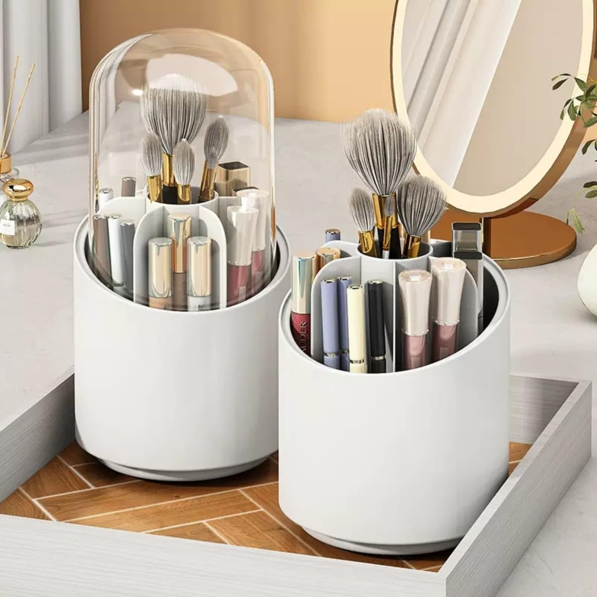 INF Soporte para brochas de maquillaje blanco con tapa, organizador de brochas de maquillaje y contenedor de almacenamiento