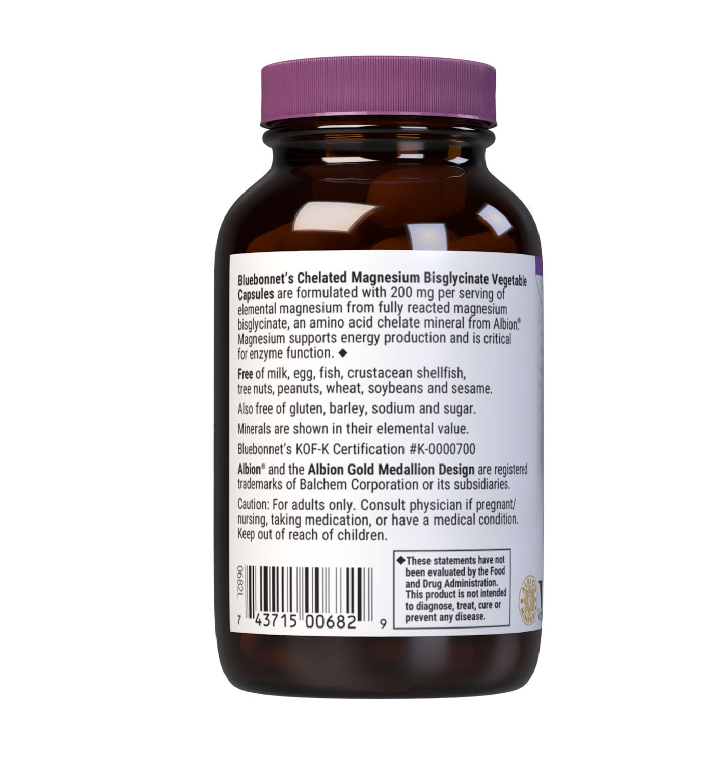 Bluebonnet Nutrition Albion Chelated Magnesium Vegetable Capsule, 200 mg, Stress Relief, Vegan, Non GMO, Gluten Free, Soy Free, Milk Free, Kosher, 60 Vegetable Capsule, 1 Month Supply — Amazon image 8