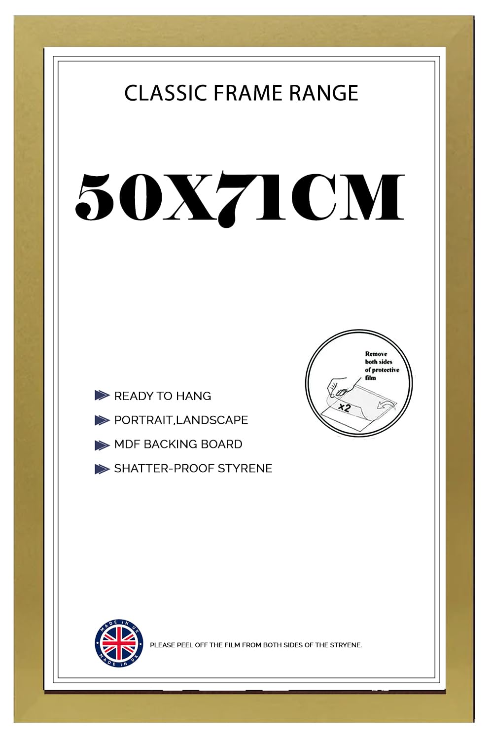Modern Wide Poster Frame 50x71cm MDF HD Clear Front Jigsaw Puzzle Portrait or Landscape Gold