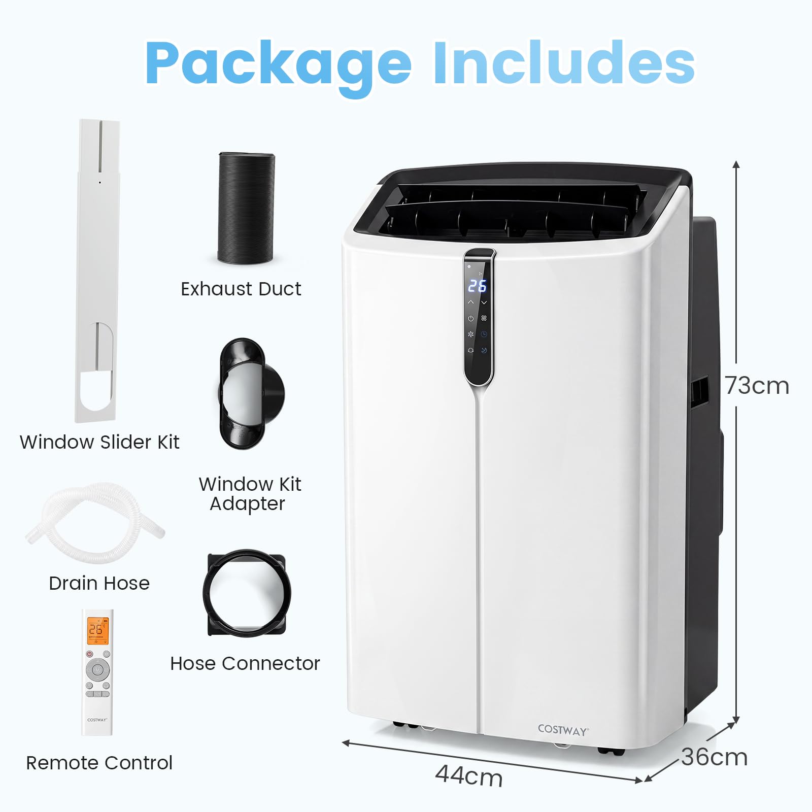 COSTWAY 12000 BTU Klimaanlage mobil mit Abluftschlauch & Fernbedienung/Wifi | Klimagerät mobil mit Kühlung, Heizung, Entfeuchtung, Ventilator & Schlafmodus, Air Conditioner leise, Kühlgerät 3,5kW