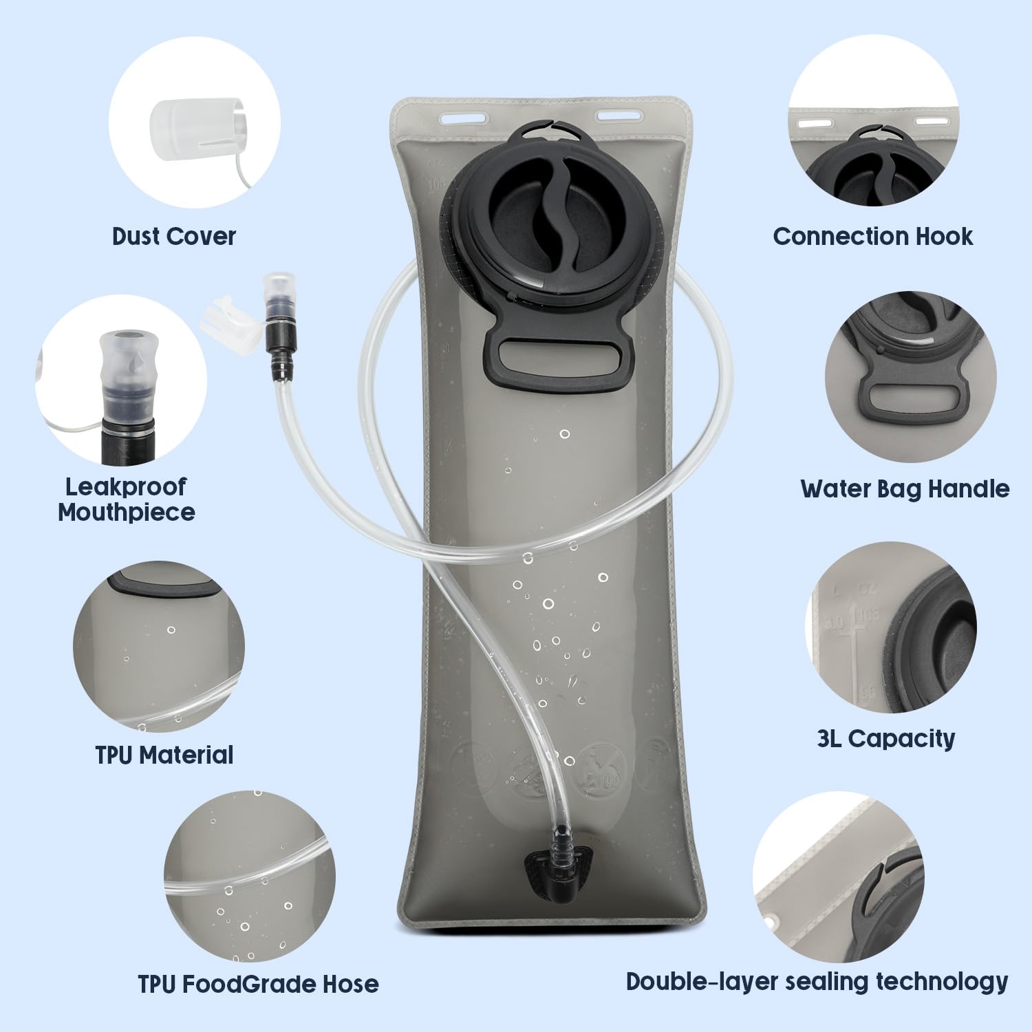 Poche à Eau CKE 2L/3L – TPU Sans BPA, Tuyau Isolé, étanche – Pour Rando, Course, Cyclisme – Compatible Sacs D'hydratation