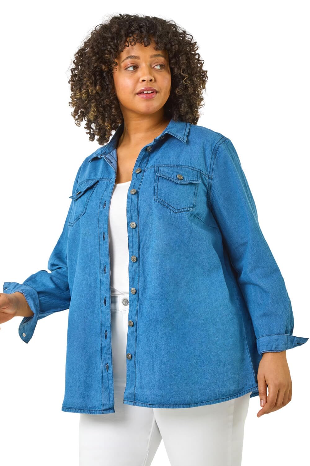 Roman Women's Indigo Curve Button Through Denim Shirt | Size: 22/24