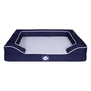 Sealy Lux Pet Dog Bed | Quad Layer Technology with Memory Foam, Orthopedic Foam, and Cooling Energy Gel. Machine Washable Cover. Large, Navy
