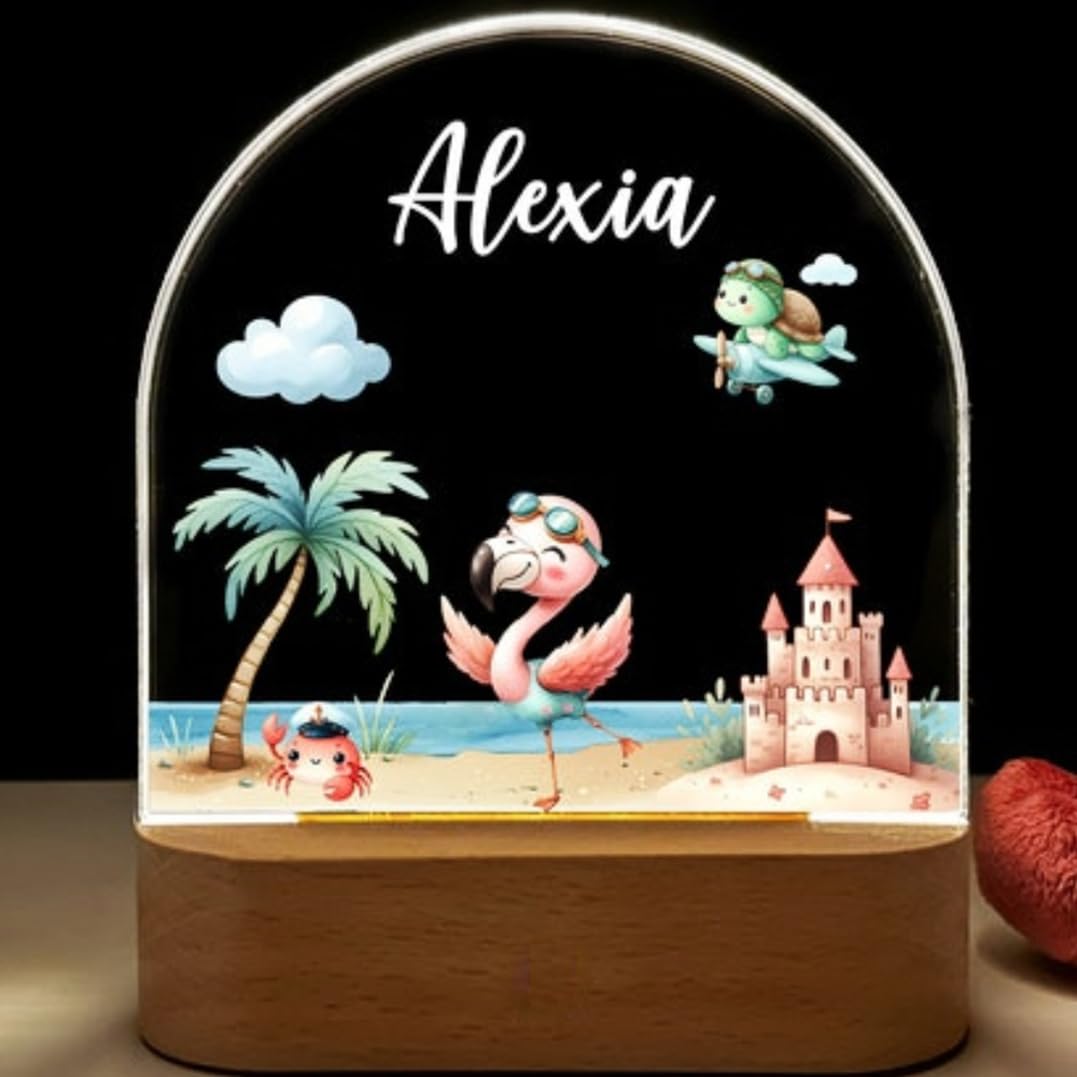 Fallover Personalised Baby Boys Girls Gifts, Custom LED Night Light Lamp for Babys Nursery - Cute Animals Design, Personalised Kids Sleep Light for Daughter, Son, Niece, Granddaughter, New Baby (08)