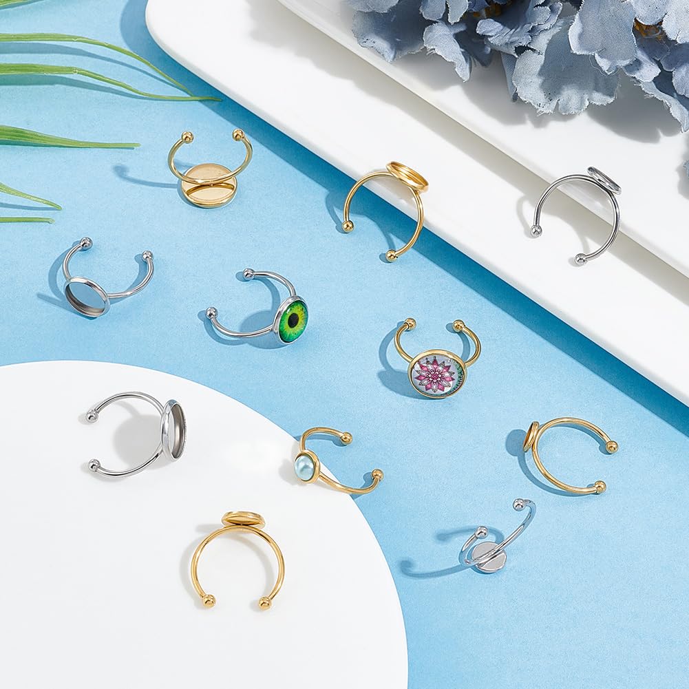 UNICRAFTALE 24Pcs 2 Colors 4 Sizes Blank Rings Base Finger Rings 6-12mm Stainless Steel Pad Ring Base Flat Round Blank Ring Settings Base Cabochon Base Bezel Tray for Jewelry Making Supplies - Image 2