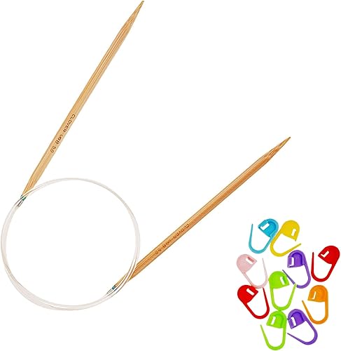 Clover PRO Takumi - Aguja circular de bambú de 16 pulgadas, tamaño 1 de EE. UU. (0.089 in), incluye 10 marcadores de puntada Artsiga Crafts 3301