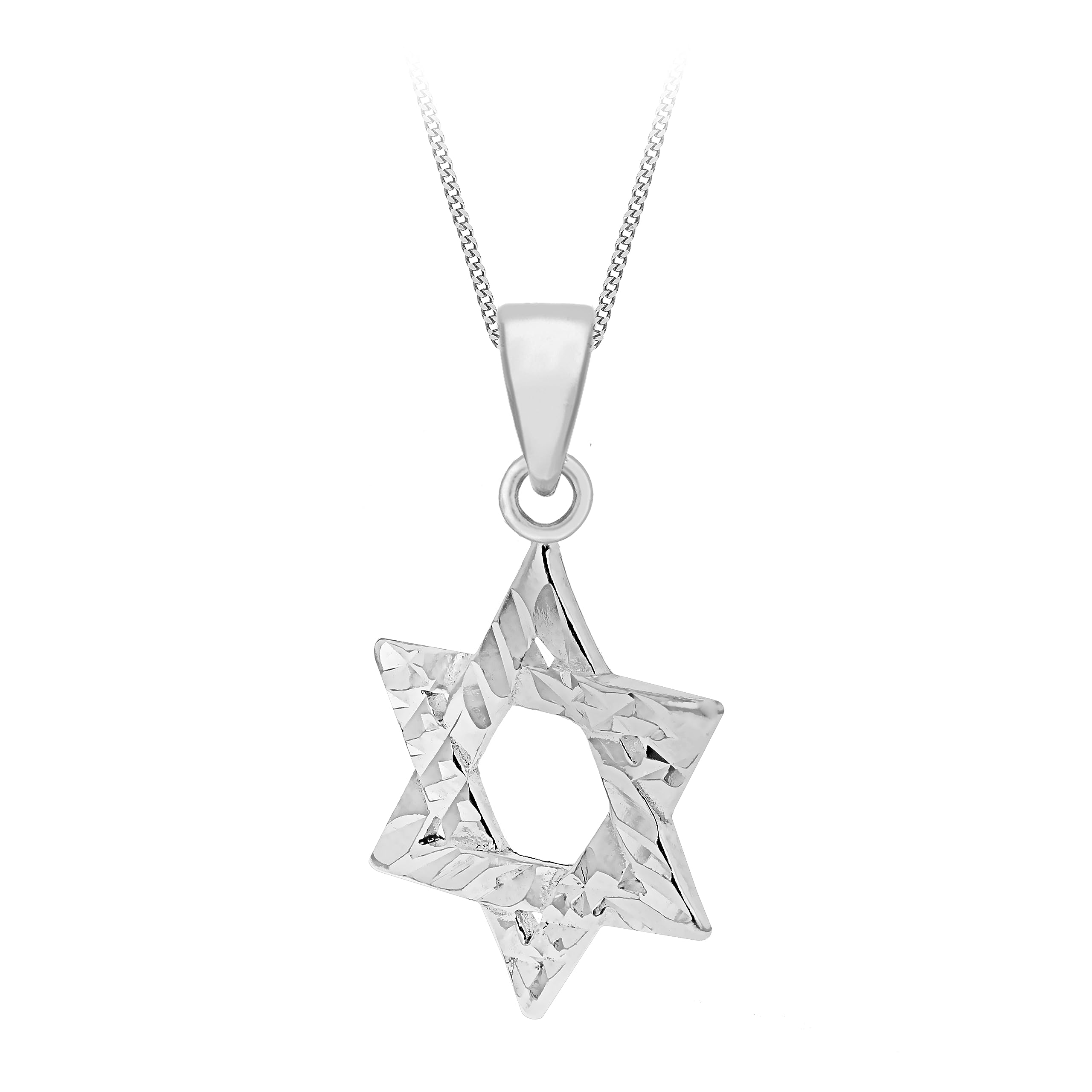 Tuscany Silver Ciondolo a Stella di David in argento sterling con taglio diamante su catena curb da 46 cm/18 pollici, per donna
