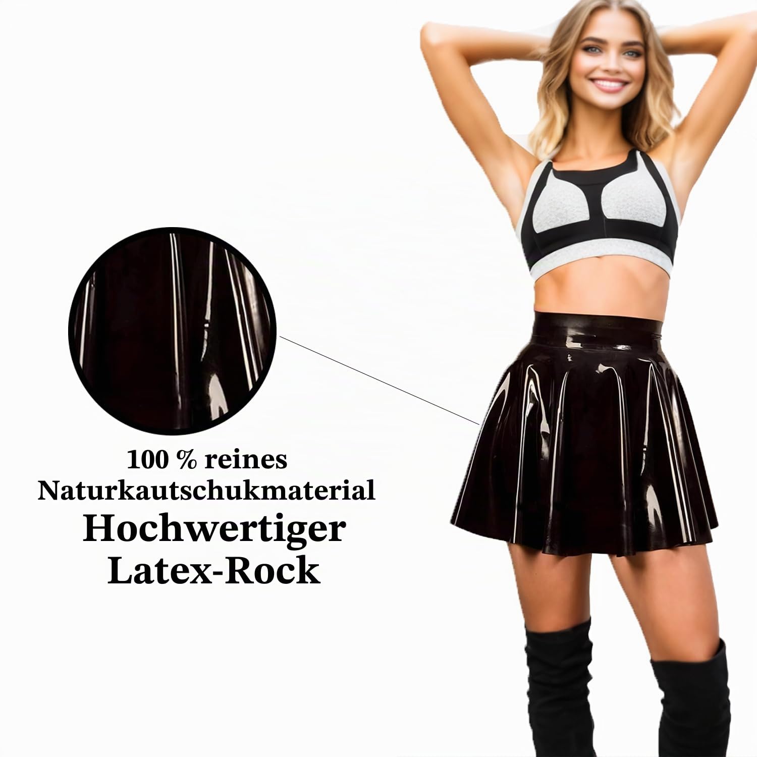 Latex Minirock für Damen,Schwarz Latex-Faltenrock