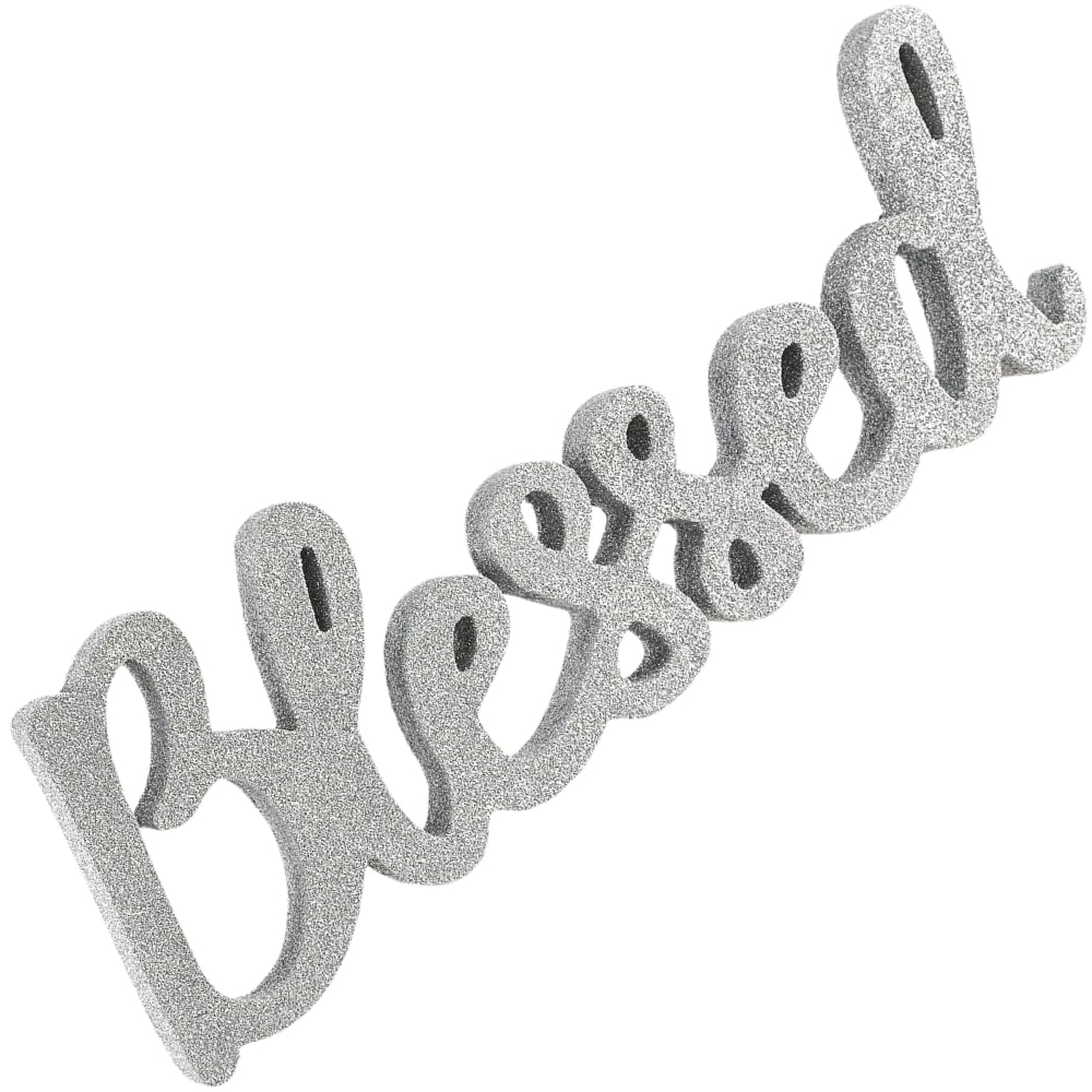 Stunning Silver MDF Glitter Blessed Script Sign - 4.5" x 13.75" (1 Pc.) - Unique & Dazzling Decor, Durable Material - Ideal for Every Event
