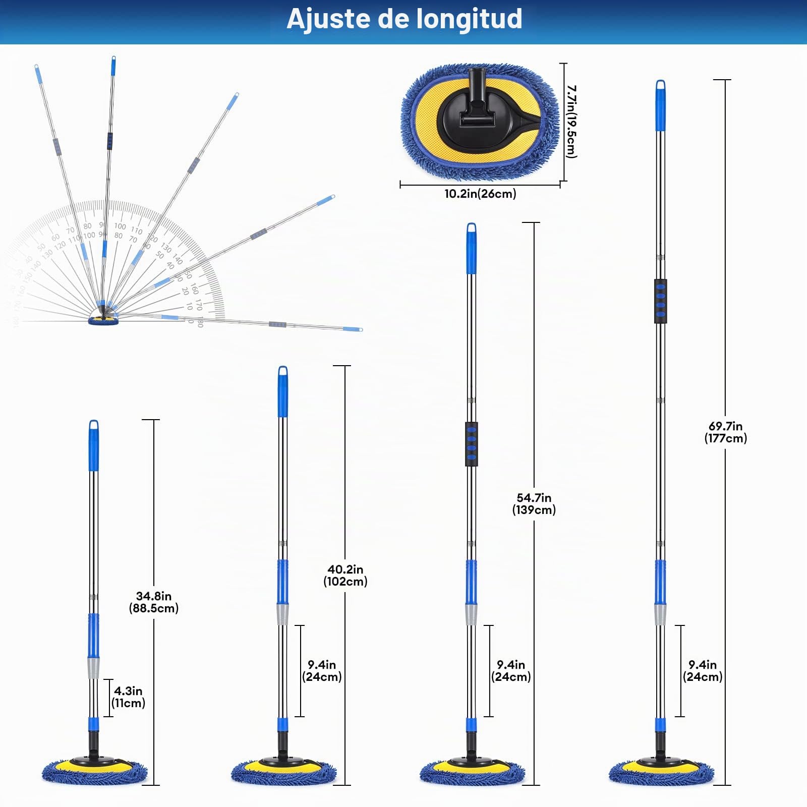 Limpiador de Pared, mopa de Pared máxima de 66 Pulgadas con Mango Largo, mopa de Polvo de Techo con Poste de extensión de Codo de Ahorro de Mano de Obra de 15°, Limpiador de limpiaparabrisas de