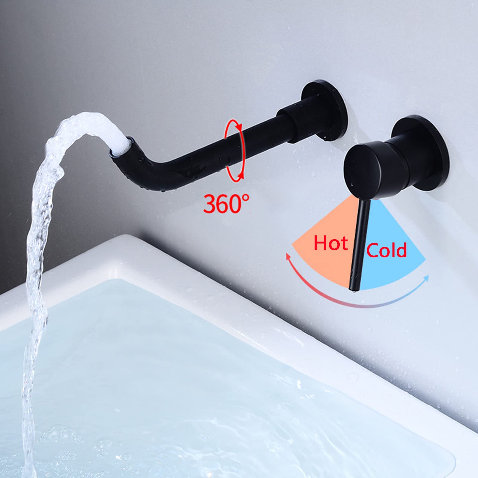Rubinetto miscelatore a parete, rubinetto per lavabo caldo e freddo, struttura in ottone resistente, design moderno diviso, 25 cm per lavandino del bagno