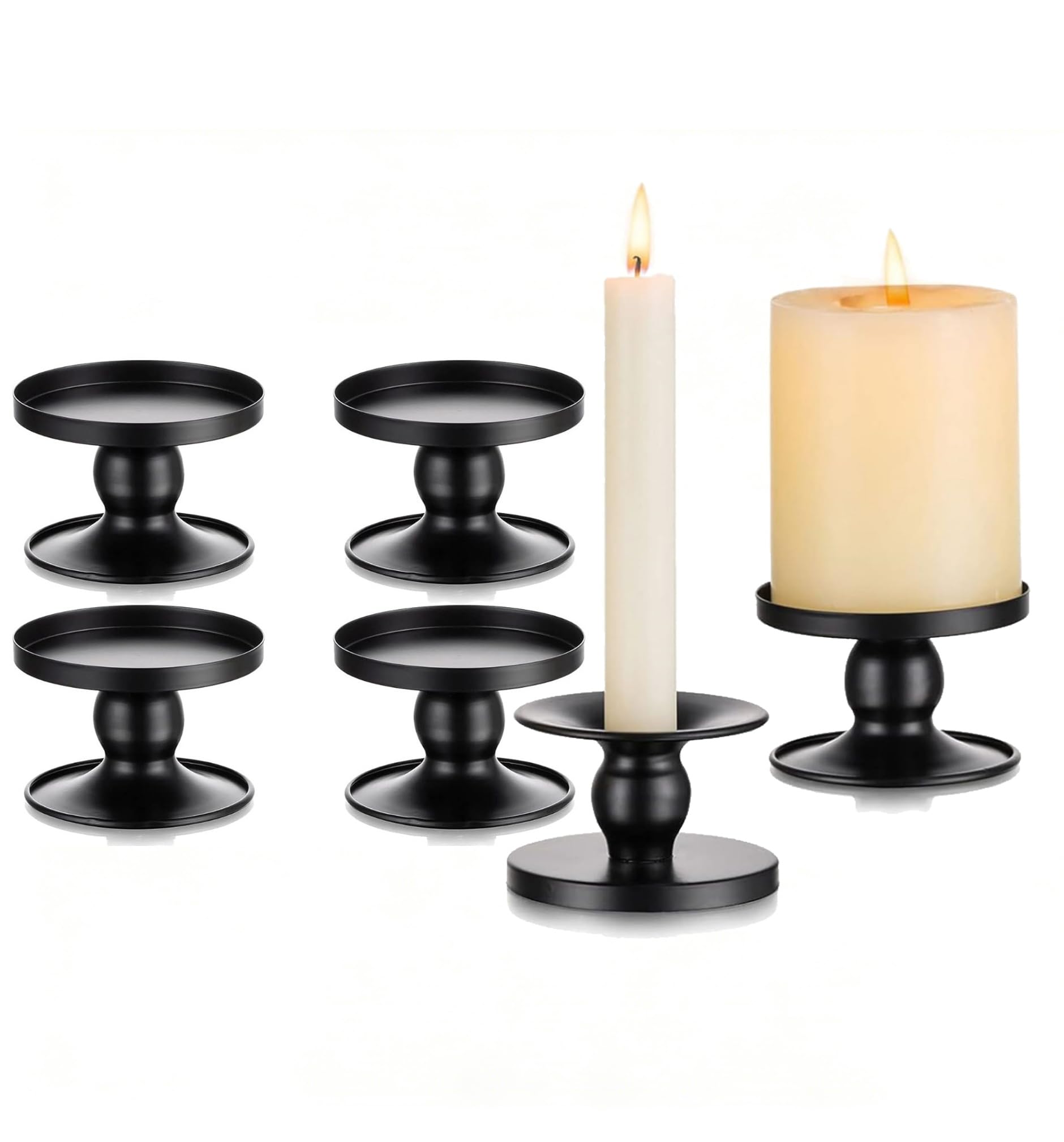 Hurricane Candle Holder Black: Dual Purpose Set of 6 Candle Holders for Pillar Candles - Planter Vase Pot Decorative Metal Pillars Stands for Wedding Party Christmas Holiday Dining Table Centerpiece