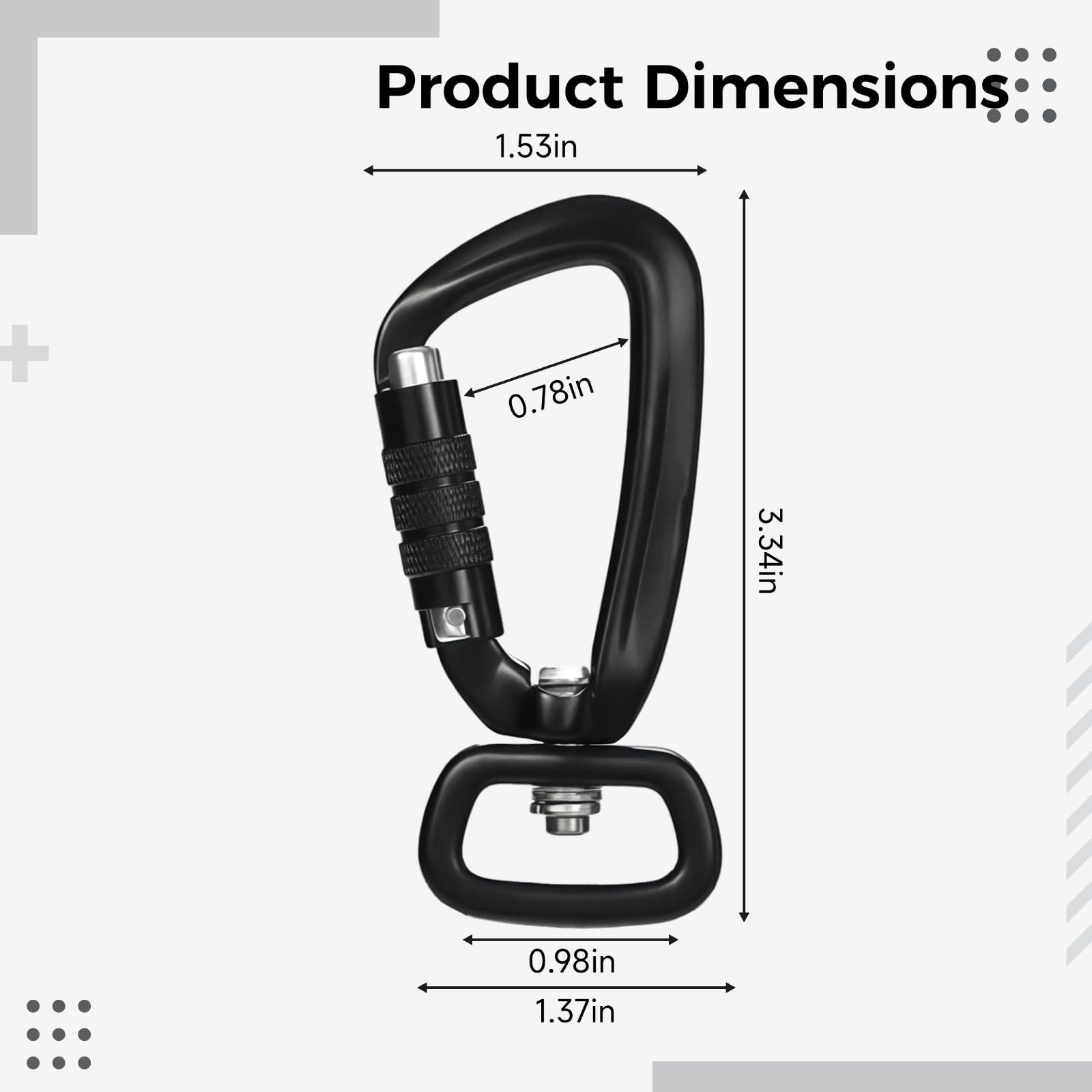 5 mosquetones giratorios de aluminio negro de 360°, diseño de cierre automático de tuerca, clips ligeros para mochila, soportes para llaveros, hebillas de larga duración para bolsos, cometas, llaves