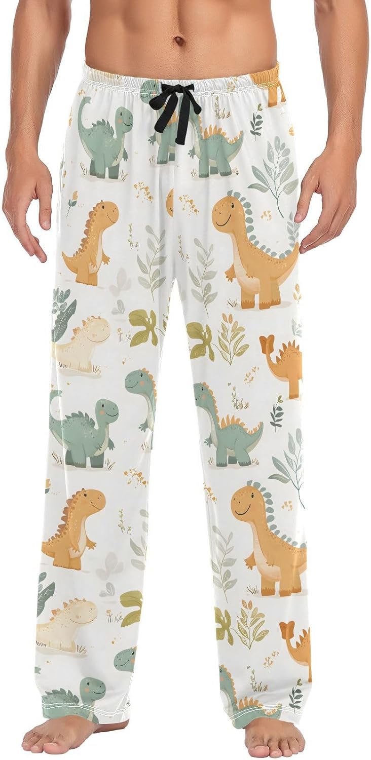 ALAZA Dinosaurs Dino Cartoon Men's Sleepwear Mens Pajama Pants Bottoms with Pockets, S