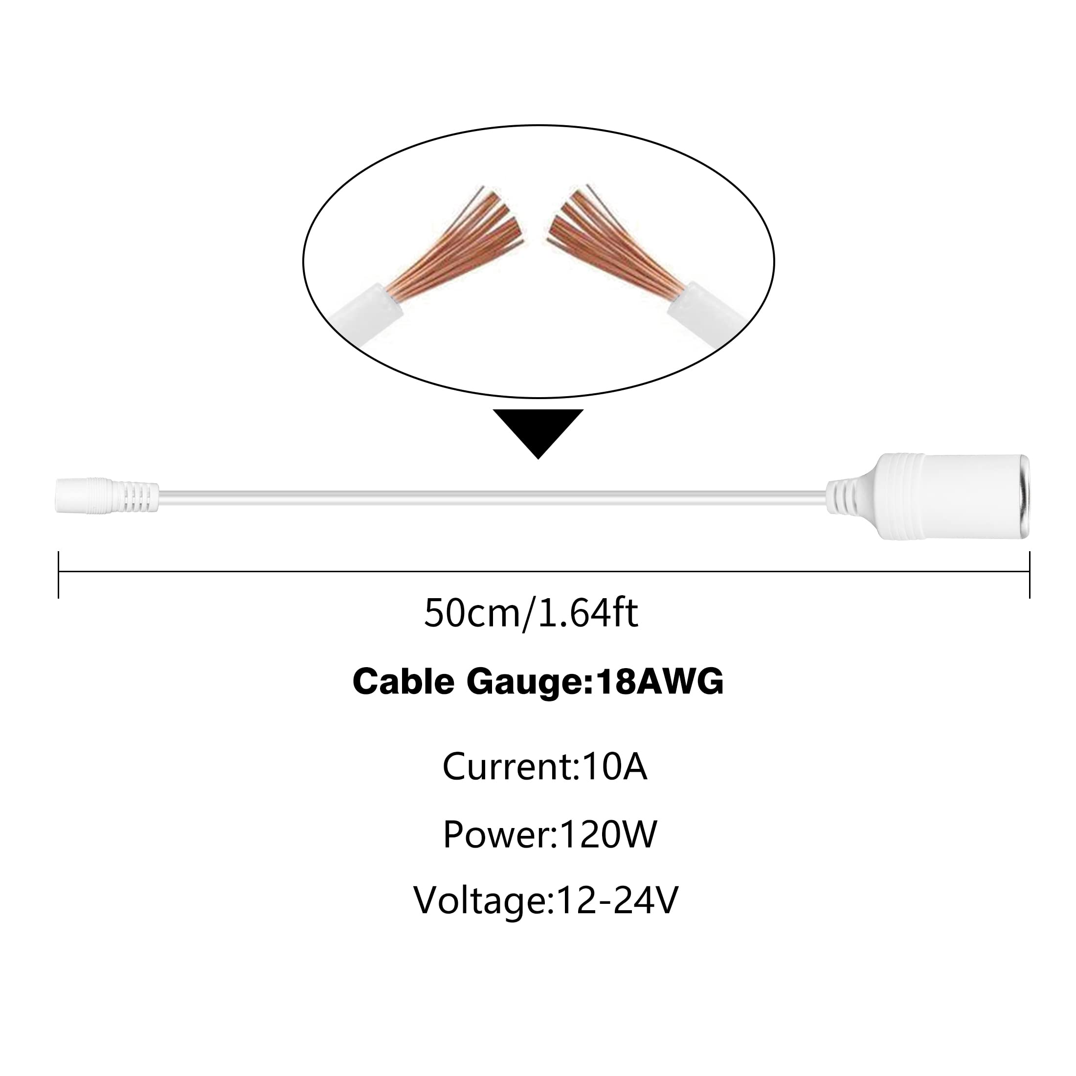 SZRMCC 12V- 24V DC 5.5 x 2.5mm Accendisigari per auto Cavo di alimentazione adattatore per caricabatterie per lettore DVD portatile, auto, camion, fotocamera per autobus, DVR per auto