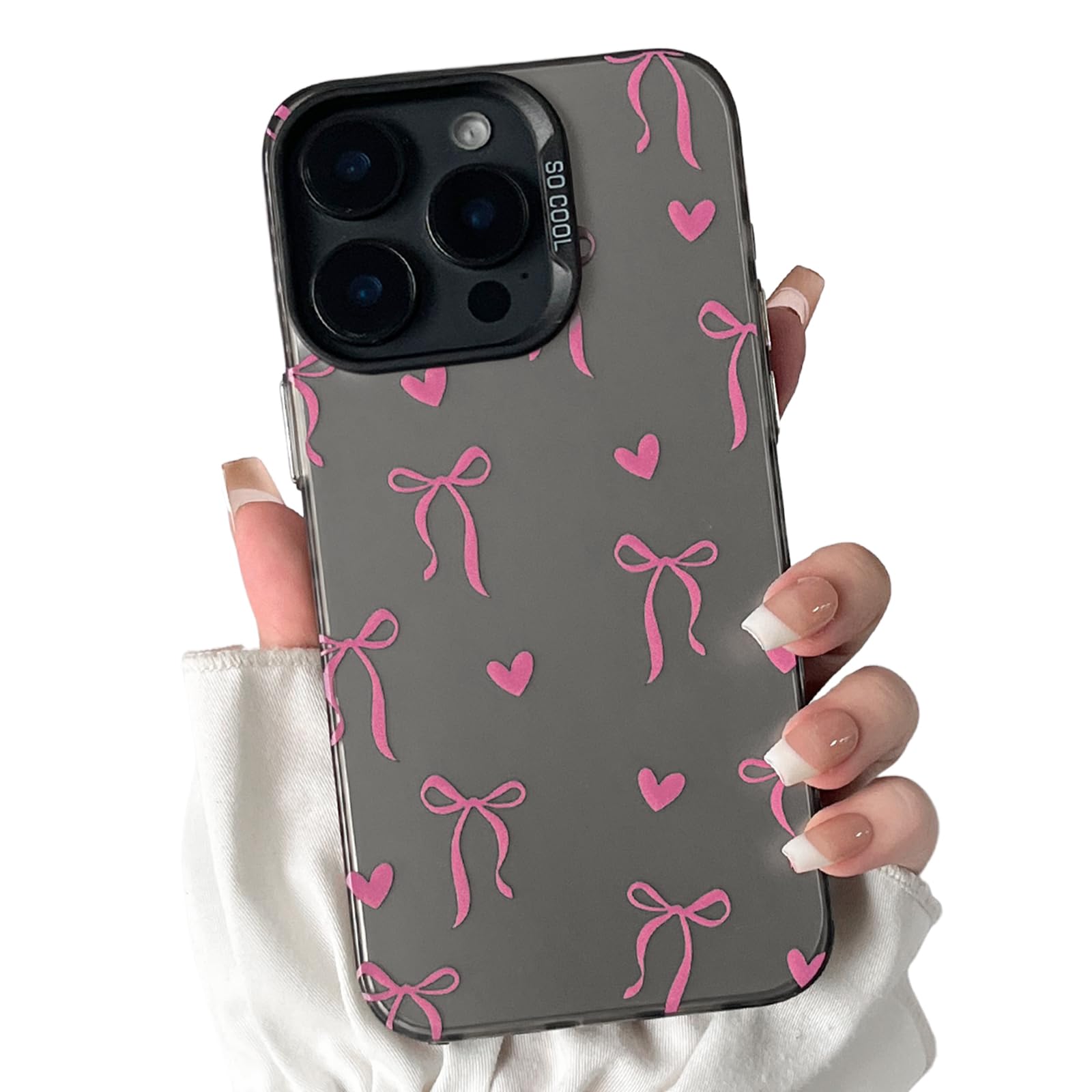 Lovmooful Compatible for iPhone 14 Pro Max Case Cute Bowknot Heart with Aesthetic IMD Design for Girls Women Soft TPU+PC Shockproof Protective Girly