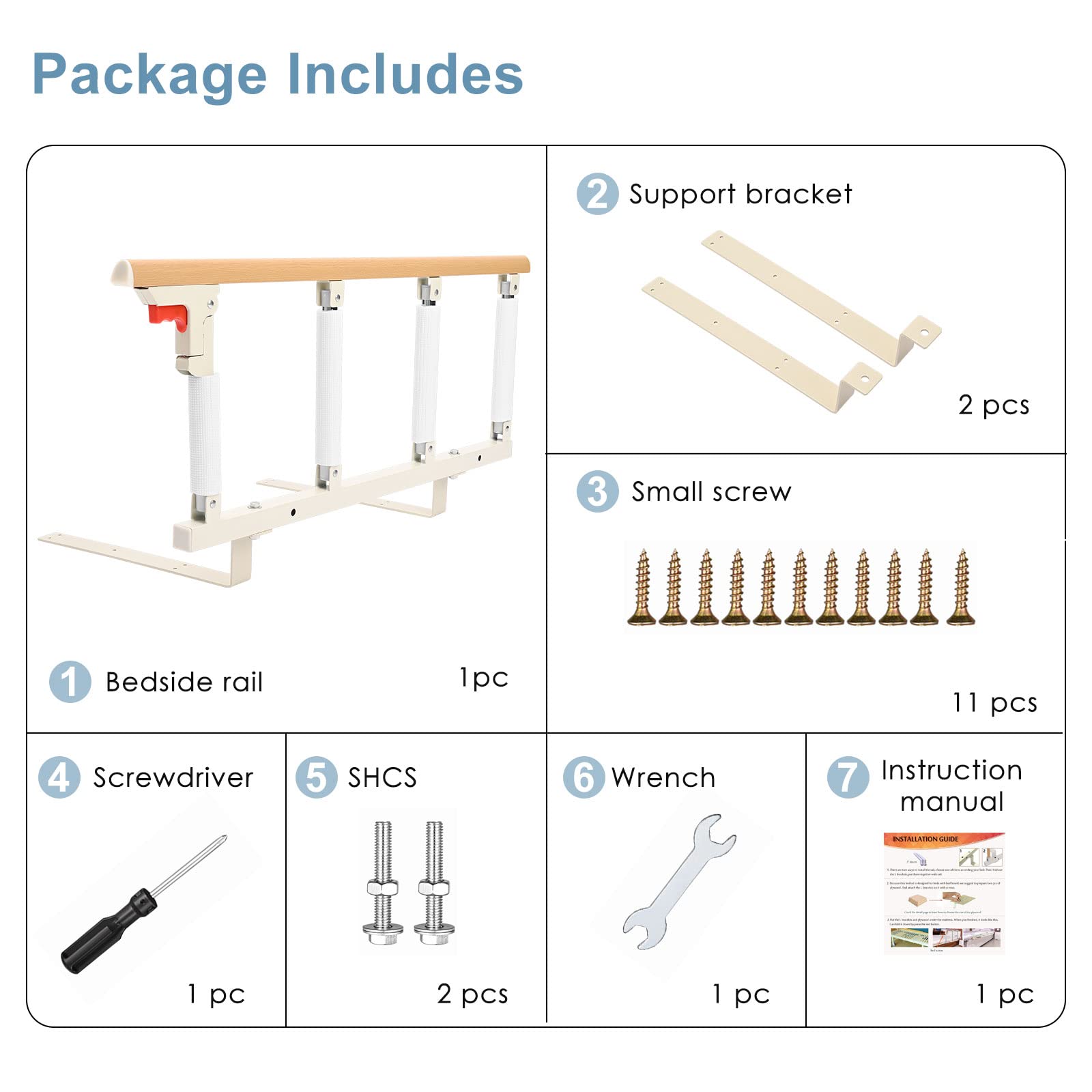 Hlieeosfcn Barriera Letto, Griglia per letto pieghevole portatile, letto pieghevole portatile e di sicurezza,per anziani, adulti supporto maniglia handicap ringhiera ospedaliera in metallo 4 marce