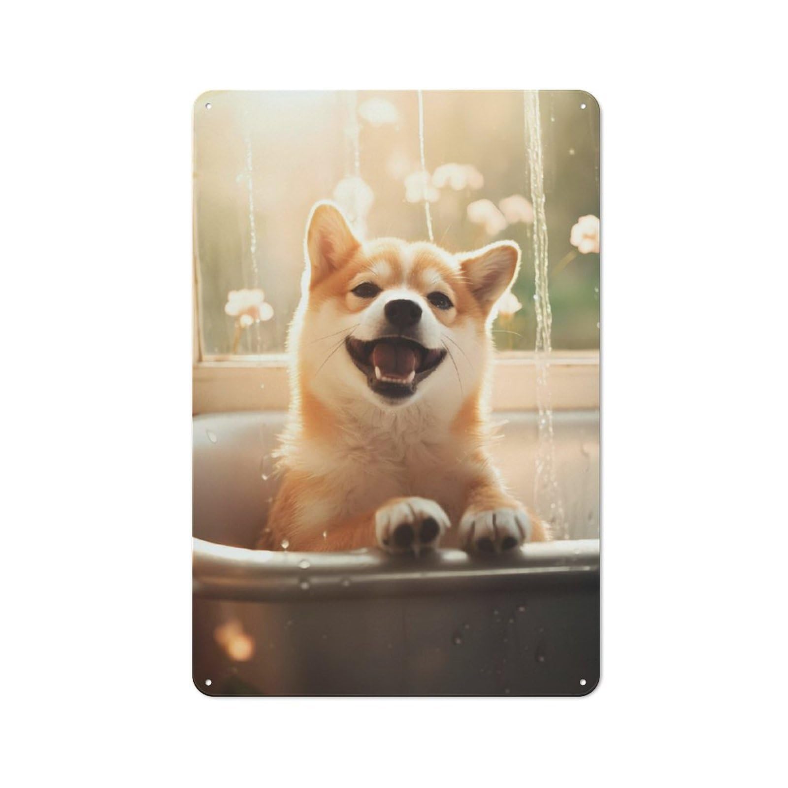 Junmoney Shiba Inu Dog Bathtub Pup For Lounge Or Reading Corner, Retro Metal Sign 30X20cm, For Metal Sign Collectors, For Garage And Workshop Walls