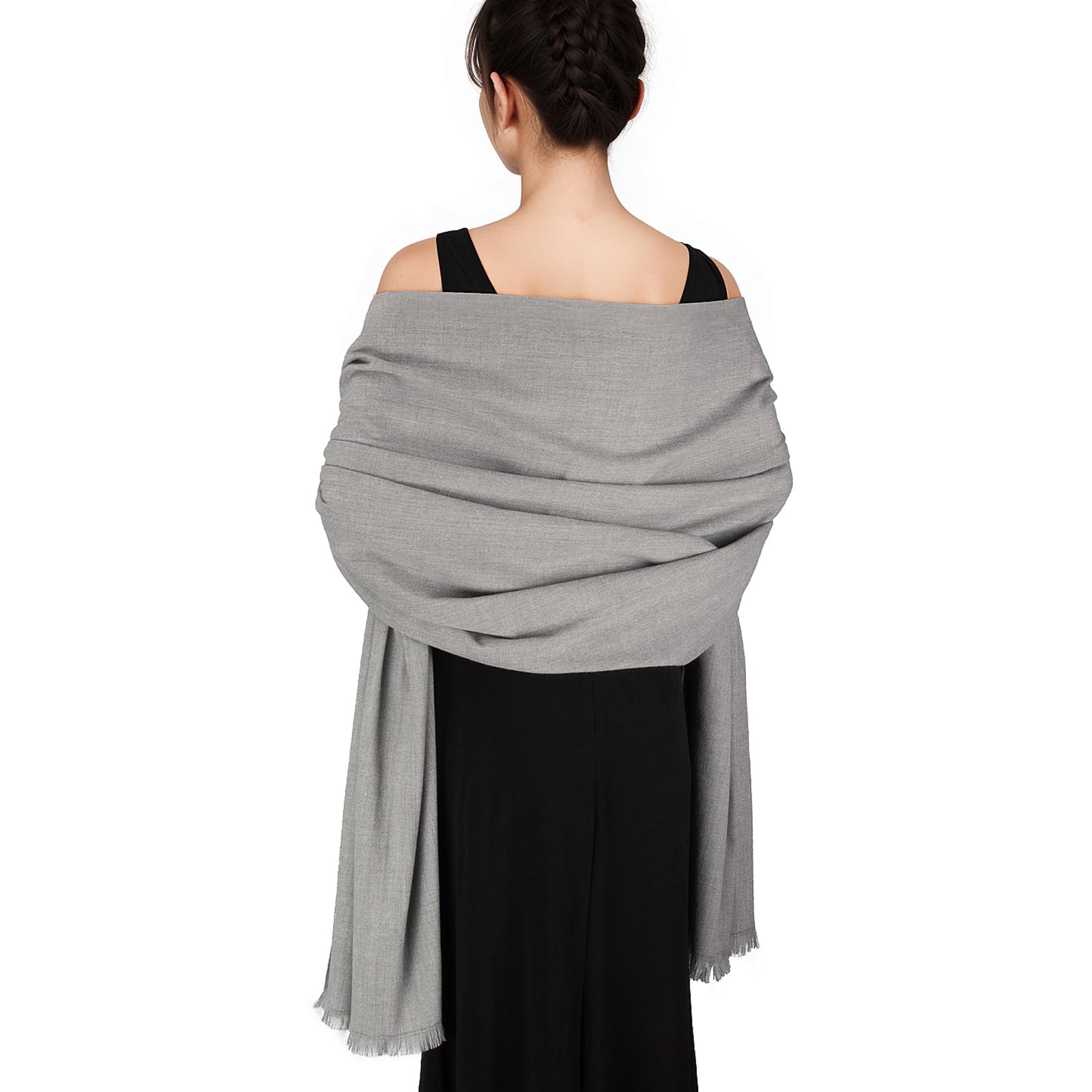Châle pashmina gris clair taille L grand format pour femmes - 8