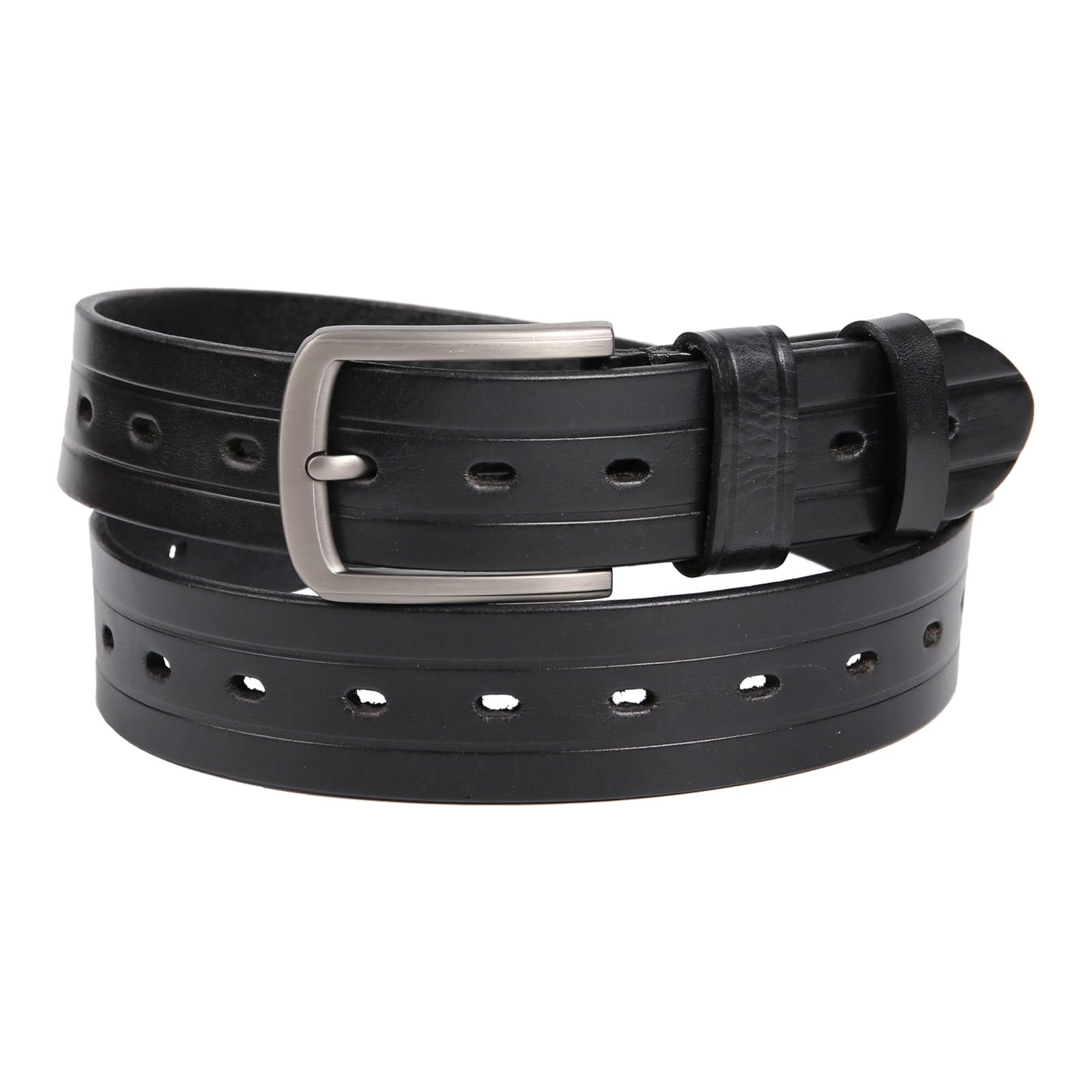 Jack&Chris Genuine Leather Casual Belt for Men with Texture 37mm Buckle Adjustable Belt for Cargo Pants Jeans