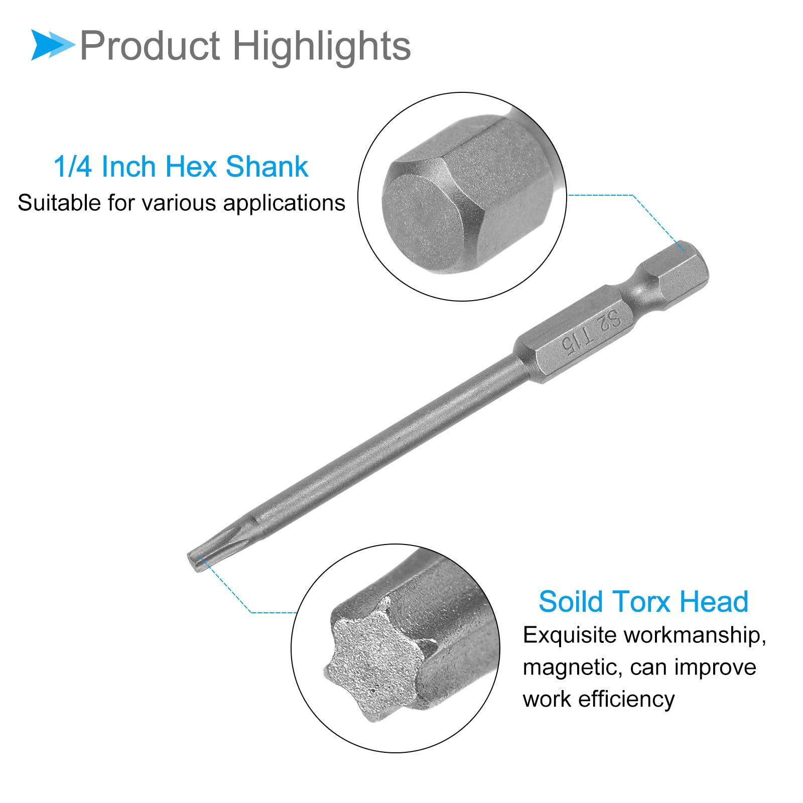 CoCud T15 Torx Head Screwdriver Bit, 3" Long 1/4 Inch Hex Shank, S2 Steel Magnetic Drill Bit Screw Driver - Image 4