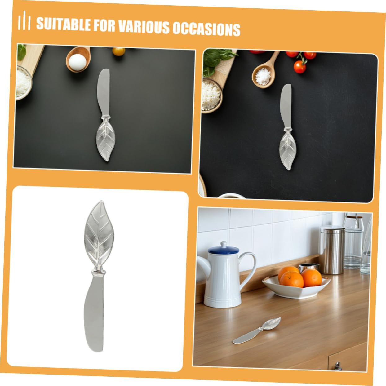 Cabilock 4pcs Leaf Butter Knives, Zinc Alloy Jam Spreader for Weddings