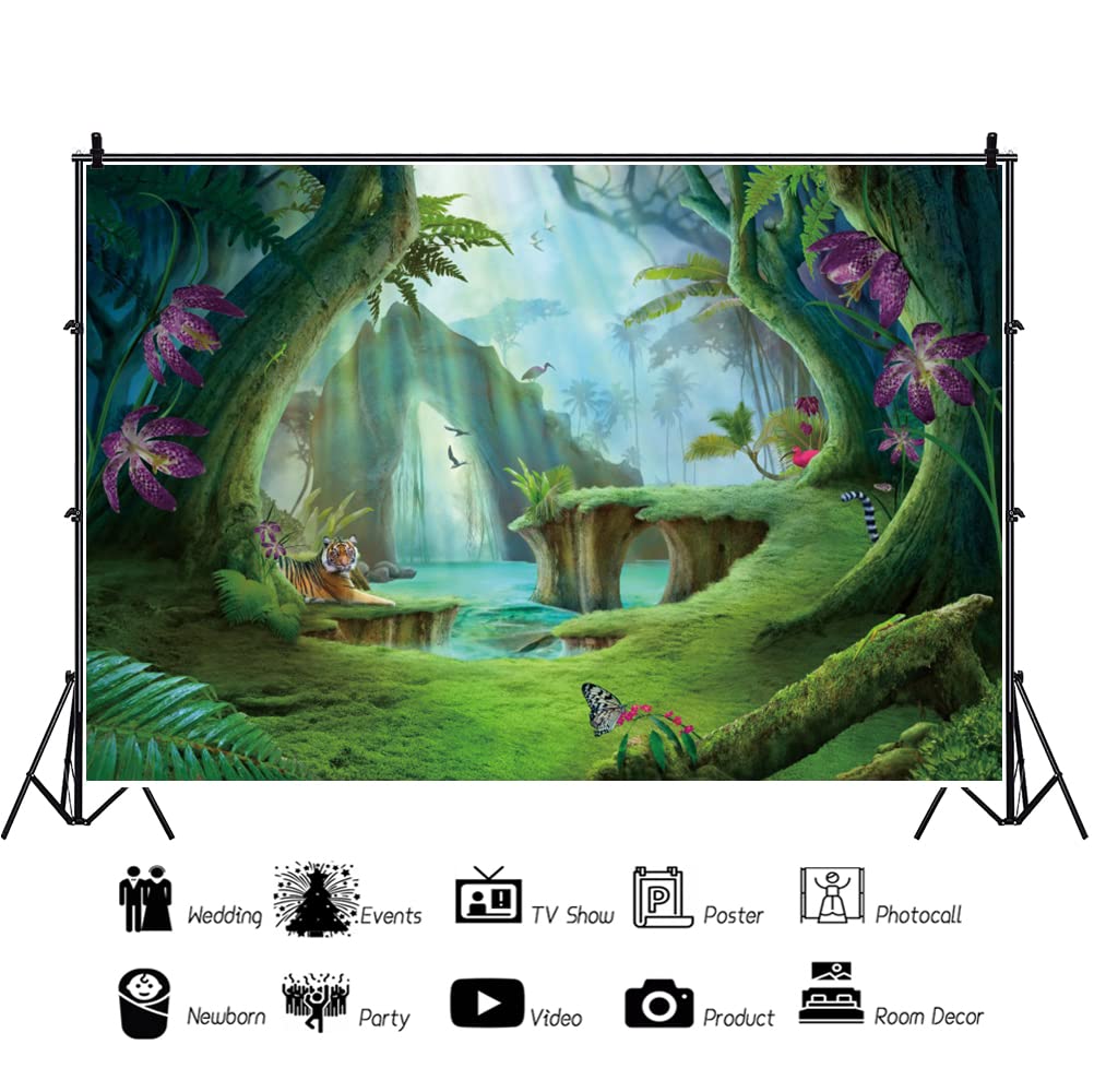 Aoihrraan 3,5x2,5m Enchanted Forest Backdrop Cartoon Fairy Woodland Tiger Butterfly Flowers Nature Greenery Wonderland Photography Background Baby Shower Kids Girls Boys Portrait Photo Studio Props - Image 2