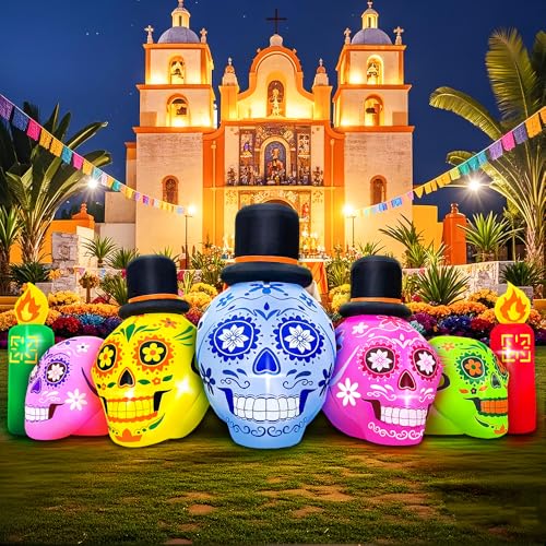 7FT Halloween Inflatable Blow Up Decorations Blow up Skeleton Day of Dead Catrina Skulls Dia de Los Muertos Built-in LEDs for Holiday Party Garden Lawn Yard Patio Dcor