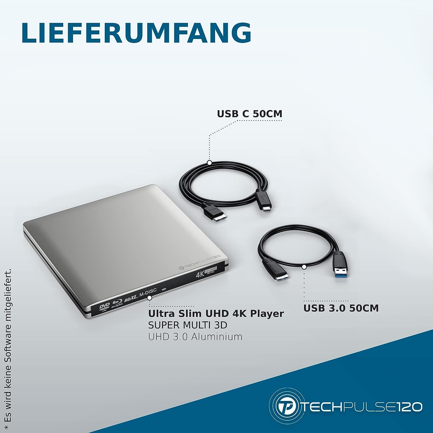 techPulse120 Unidad Externa UHD 4k 3D M-Disco BDXL USB 3.0 y USB-C Quemador de BLU-Ray Quemador de BLU-Ray Superdrive Slim BD DVD CD Ultra para computadora portátil Ultrabook Windows MacOS Apple iMac
