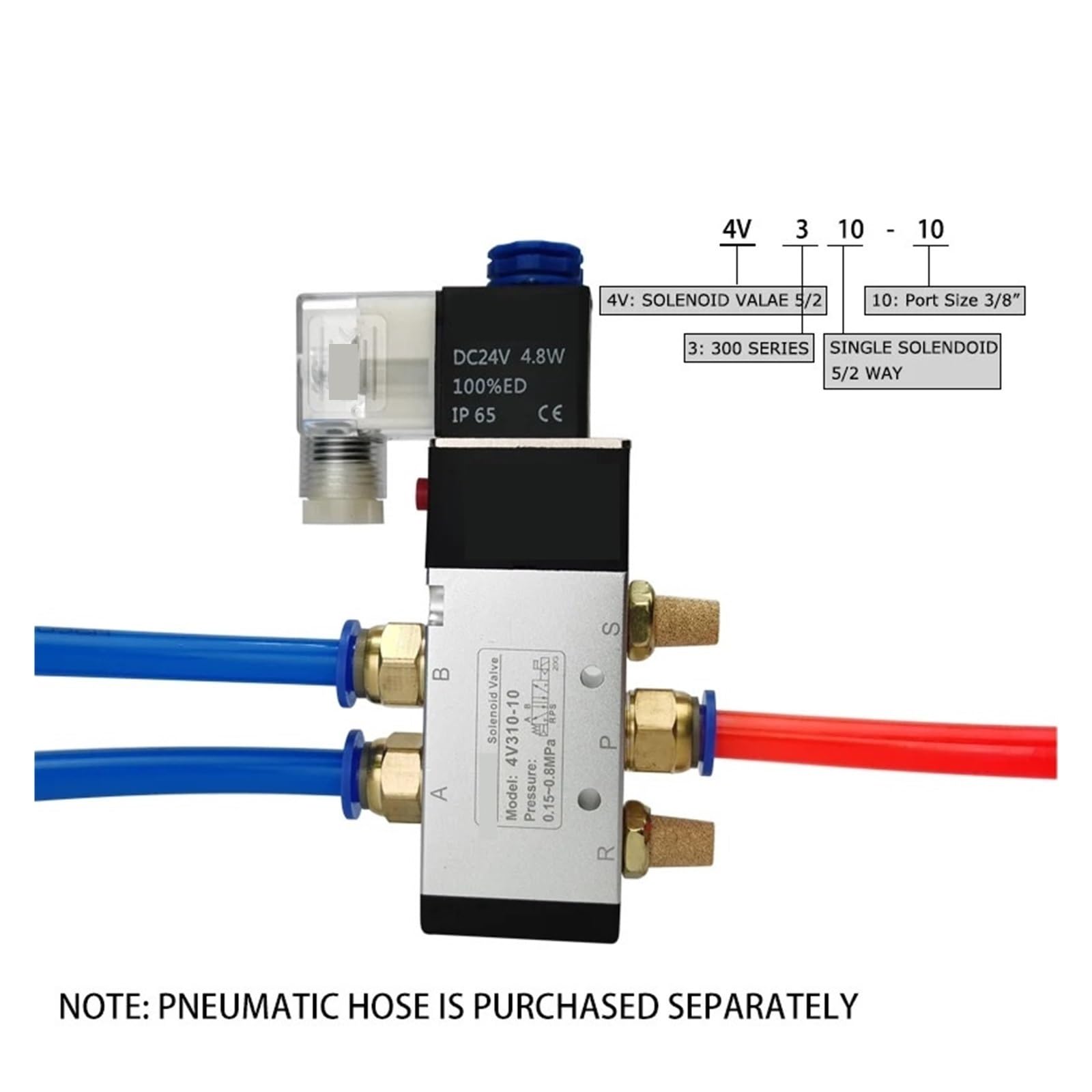 Válvula solenoide eléctrica de plástico, Válvula solenoide neumática 4V310-10 de 5 vías y 2 Posiciones, Control de Aire y Gas, válvula magnética(Ac220v,4mm Fittings)