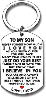 Inspirational Keychain Gift For Son Stepson from Mom Stepmother Mother in Law I Love You Key Chain for Boy Kids Teen Men Him Birthday Christmas Wedding Back to School Graduation Gift Mom Son Keepsake