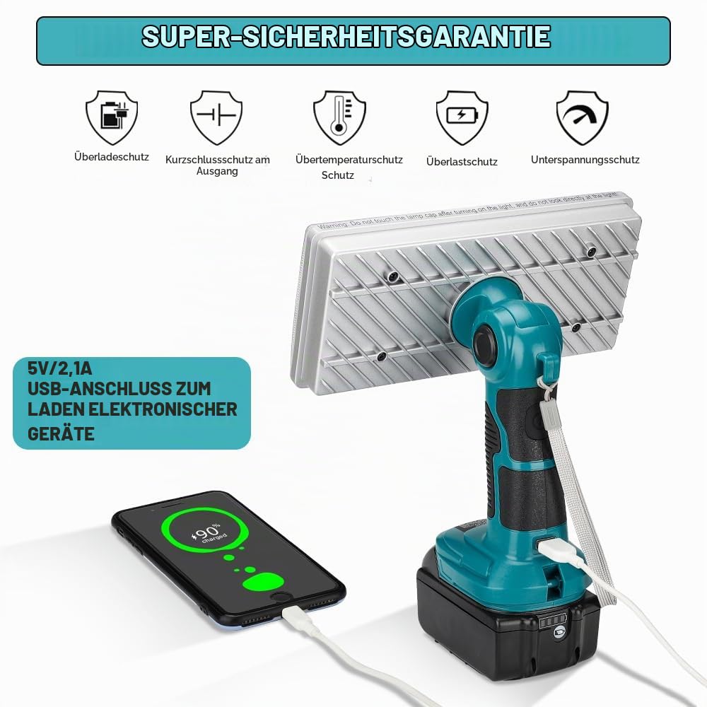 40W Akku-LED-Arbeitsleuchte, YEX-BUR 4200LM Tragbarer Baustellenscheinwerfer Flutlicht mit USB-Anschluss Stromversorgung über Makita 14,4 V 18 V Lithium-Ionen-Batterien BL1860 BL1850 BL1840 BL1830