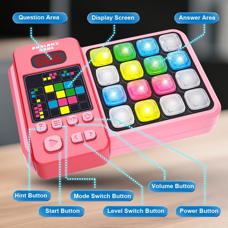Interactive Memory Game, Blue Electronic Educational Logic Puzzle with LED Display, Multiple Game Modes for Kids