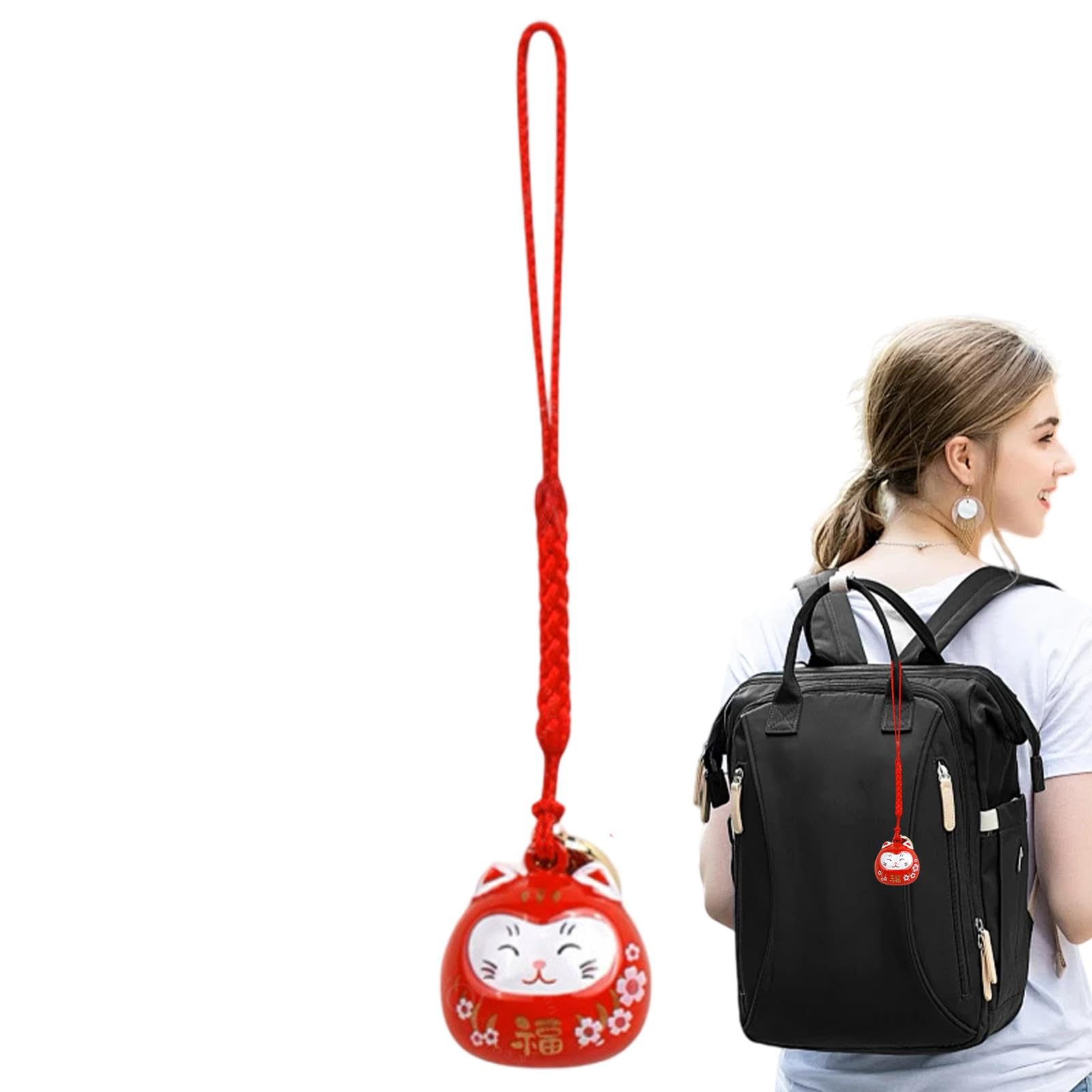 Cloche porte-clé chat porte-bonheur pour téléphone - Pendentif mignon en forme de chat - Symbole de bonheur et de richesse