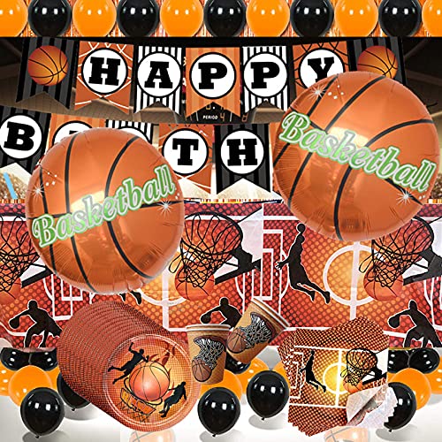 Basketball Party Tableware Set, Lncluding Birthday Banner,Balloons,Plates,Cups,Napkins, Tablecloth, For Kids And Adult Birthday Party Decorations- 50 PCS