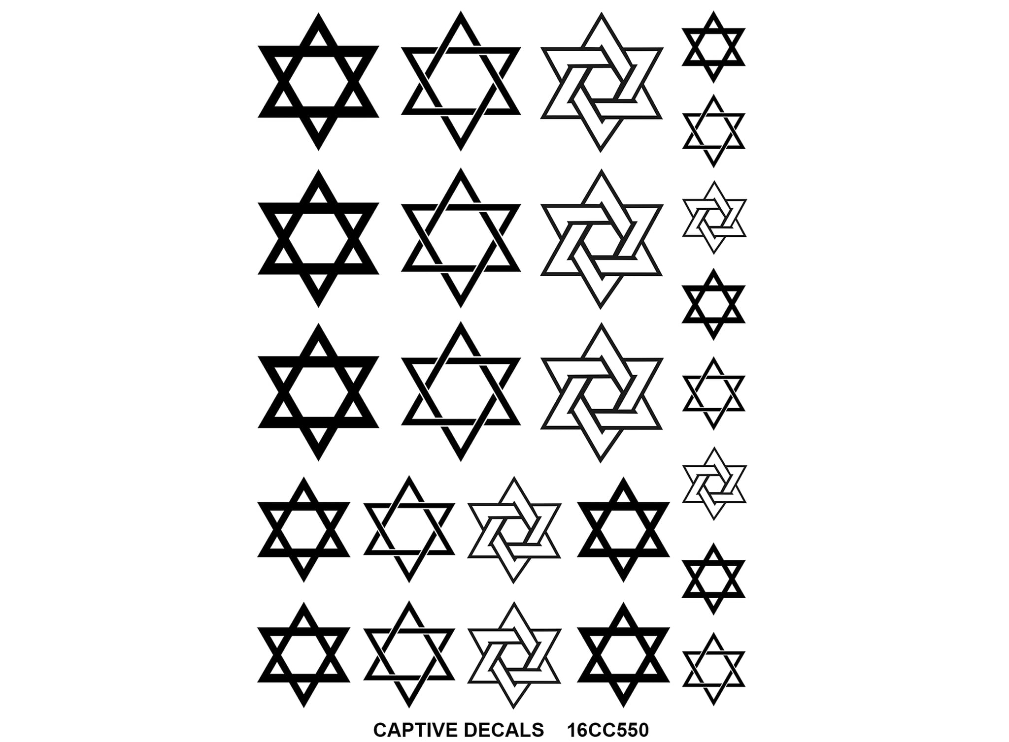 Star of David 25 pcs 0.5 to 1 Inch Black Fused Glass Decals