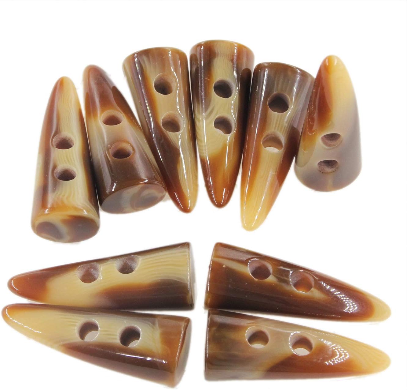 10pcs Cream Bone Color Resin Toggle Buttons Horn Tooth Shape Two Holes for Duffel Coat Jacket Blazer Sewing 40mm Long Horn Buttons