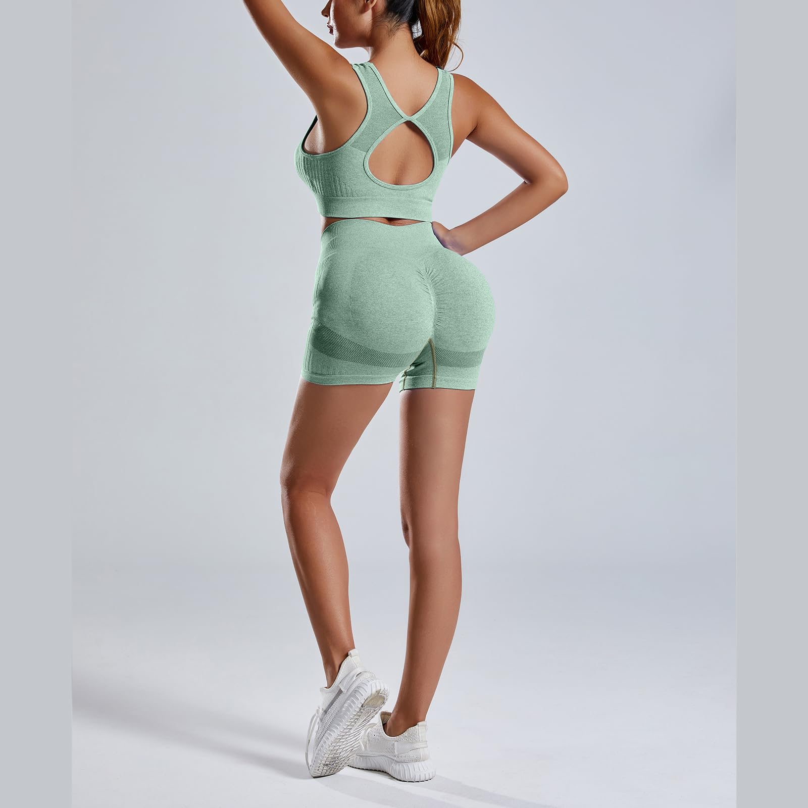 Conjuntos de Entrenamiento para Mujer 2 Piezas Top de Manga Corto + Leggings de Cintura Alta Conjunto de Yoga sin Costuras Trajes de Ropa Deportiva para Mujer