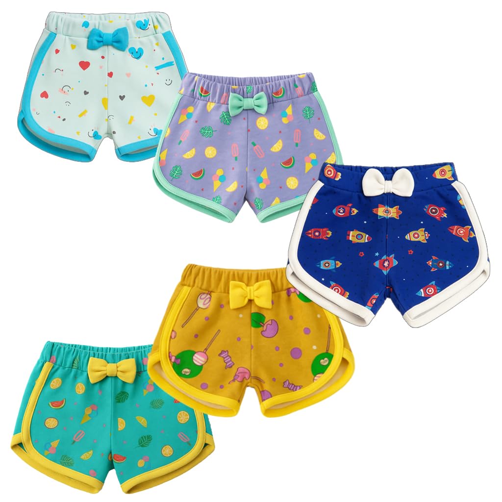 VParents Cotton Shorts for Baby Girls, Regular Fit Multicolor Shorts for Infant & Toddlers, Soft & Comfortable Short for Girls